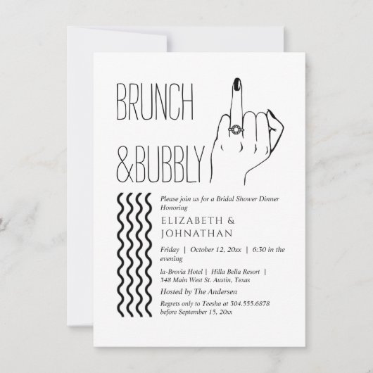 Minimaal tekstscriptie brunch- en bubbels uitnodig kaart (Voorkant)
