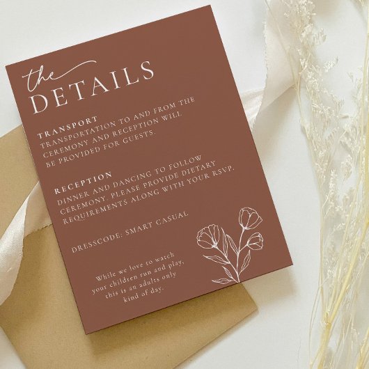 Minimaal Terracotta Bruiloft Details Kaart PEYTON