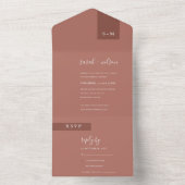 MINIMAAL TERRACOTTA RUST MONOGRAM WEDDING SCANDI ALL IN ONE UITNODIGING (Binnen)