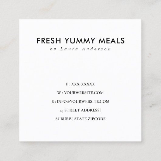 MINIMAAL TERRACOTTA RUST POT MEAL CHEF CATERING VIERKANTE VISITEKAARTJE (Achterkant)