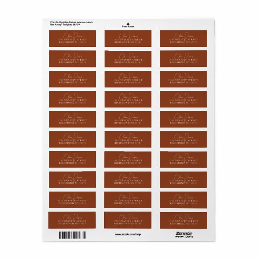 Minimaal Terracotta Scripting Address Label (Full Sheet)