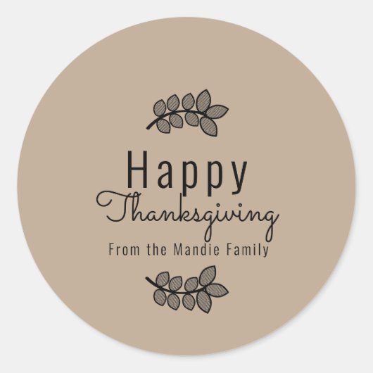 Minimaal Thanksgiving Branch Greenery Script Ronde Sticker (Voorkant)