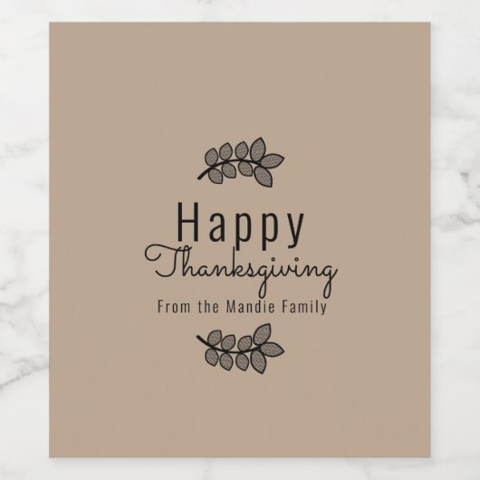 Minimaal Thanksgiving Branch Greenery Script Wijn Etiket (Enkel label)