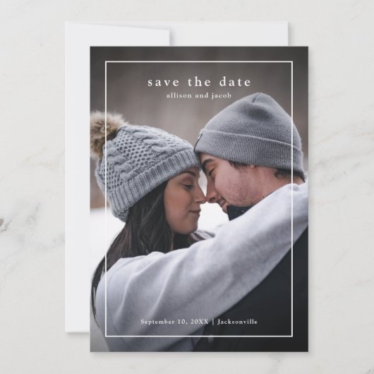 Minimaal Tipe Foto Bruiloft Save The Date (Voorkant)