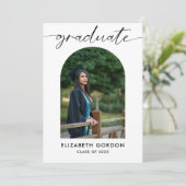 Minimaal Trendy Script Arch Photo Afstuderen Save The Date (Staand voorkant)