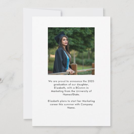 Minimaal Trendy Script Arch Photo Afstuderen Save The Date (Achterkant)