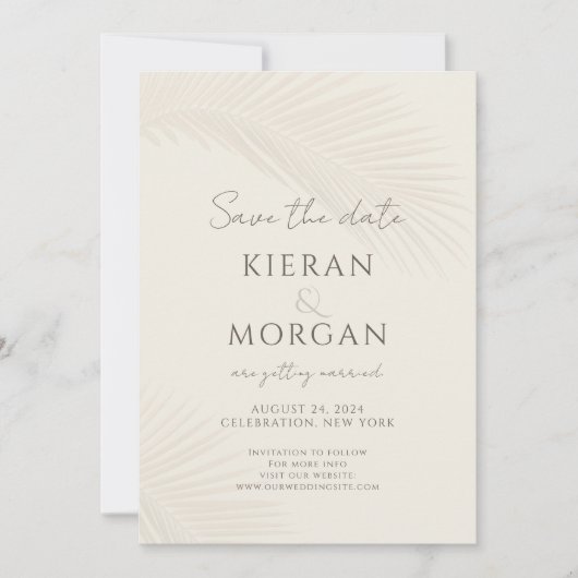 Minimaal Tropisch Palmblad Sla de datum op Kaart (Voorkant)