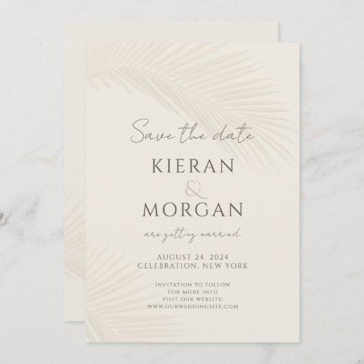 Minimaal Tropisch Palmblad Sla de datum op Kaart (Voorkant / Achterkant)