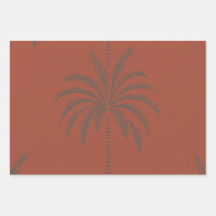 Minimaal Tropisch Palmbomenpatroon Terracotta Inpakpapier Vel