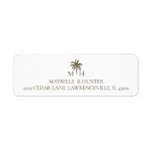 Minimaal Tropisch Palmboom Monogram Wit Etiket (Voorkant)