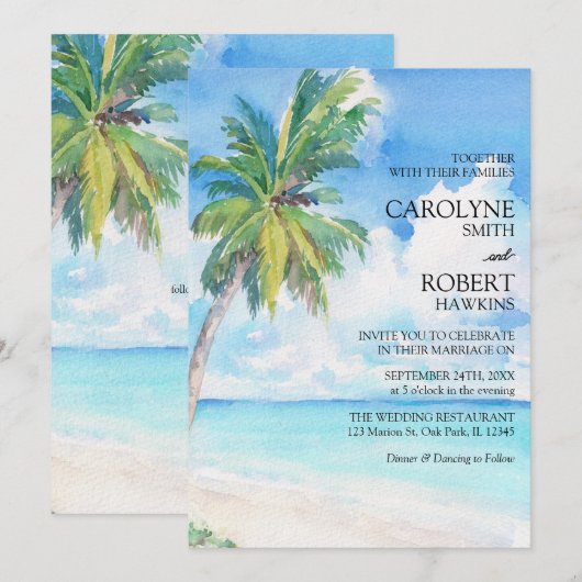 Minimaal tropisch Zee van de palmboom in één bruil Kaart (Voorkant / Achterkant)