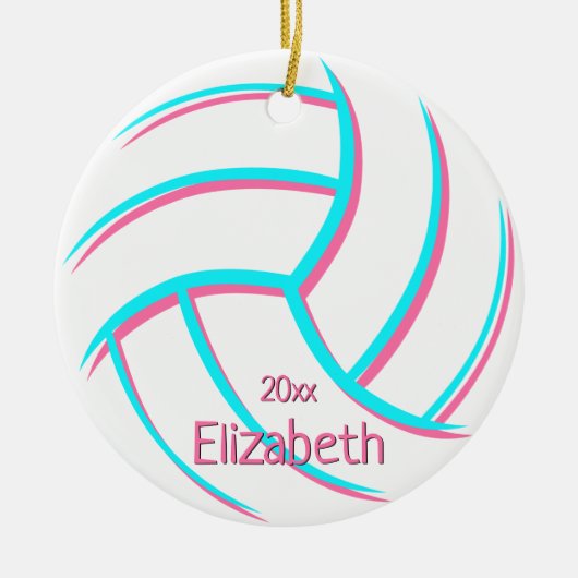 minimaal turkooise roze girly keepomwille volleyba keramisch ornament (Voorkant)