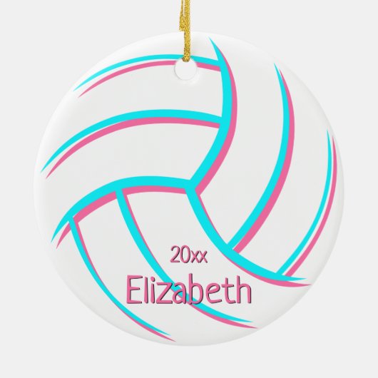 minimaal turkooise roze girly keepomwille volleyba keramisch ornament (Achterkant)