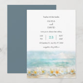 Minimaal Turquoise Zee Plumeria Flowers Bruiloft Kaart (Voorkant / Achterkant)