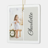 Minimaal twee foto Gepersonaliseerd naam licht gri Keramisch Ornament (Links)