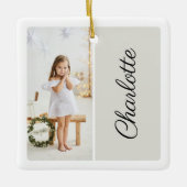 Minimaal twee foto Gepersonaliseerd naam licht gri Keramisch Ornament (Voorkant)