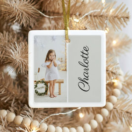 Minimaal twee foto Gepersonaliseerd naam licht gri Keramisch Ornament