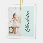 Minimaal twee foto Gepersonaliseerd naam Mint Gree Keramisch Ornament (Links)