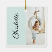 Minimaal twee foto Gepersonaliseerd naam Mint Gree Keramisch Ornament (Achterkant)