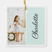 Minimaal twee foto Gepersonaliseerd naam Mint Gree Keramisch Ornament (Voorkant)