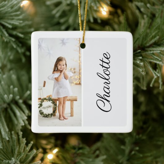 Minimaal twee foto Gepersonaliseerd naam wit Keramisch Ornament (Boom)