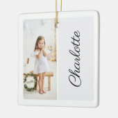 Minimaal twee foto Gepersonaliseerd naam wit Keramisch Ornament (Links)