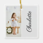 Minimaal twee foto Gepersonaliseerd naam wit Keramisch Ornament (Voorkant)