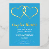 Minimaal twee harten Franse blauwe koppels Douche Folie Uitnodiging (Voorkant)