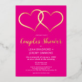Minimaal twee harten hete roze koppels douche folie uitnodiging (Voorkant)