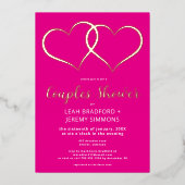 Minimaal twee harten hete roze koppels douche folie uitnodiging (Voorkant)