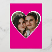 Minimaal Twee Harten Hot Roze Paren Douche Foto Folie Uitnodiging (Achterkant)