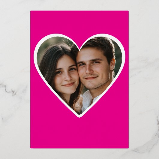 Minimaal Twee Harten Hot Roze Paren Douche Foto Folie Uitnodiging (Achterkant)