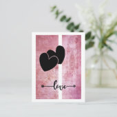 Minimaal Twee Harten Liefde Pijl Diep Roze Achterg Briefkaart (Staand voorkant)