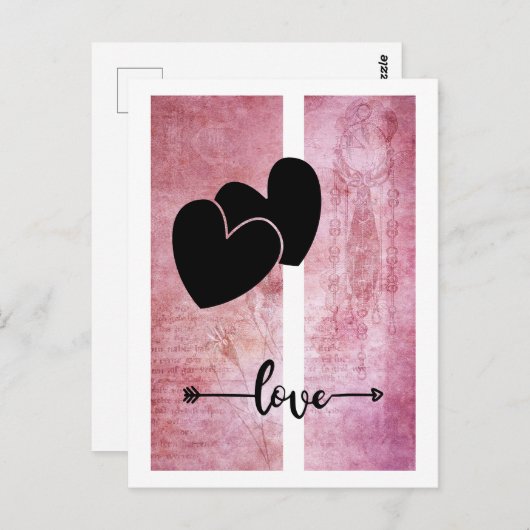 Minimaal Twee Harten Liefde Pijl Diep Roze Achterg Briefkaart (Voorkant / Achterkant)