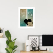 Minimaal twee harten Turquoise Taupe liefde je alt Poster (Thuiskantoor)