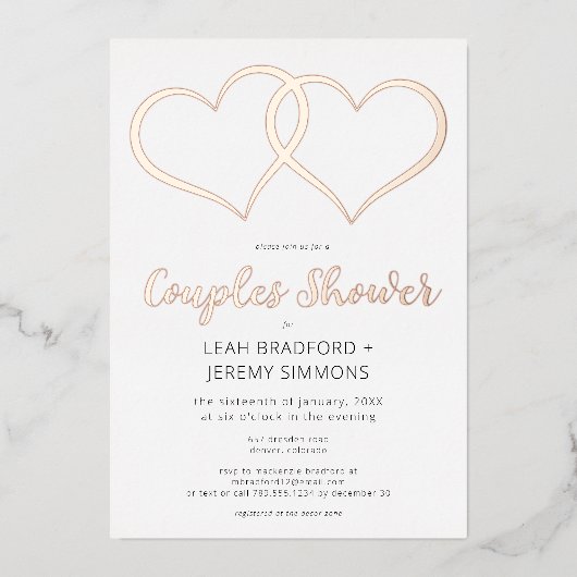 Minimaal twee harten zwart wit koppels douche folie uitnodiging (Voorkant)