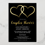 Minimaal twee harten zwart wit koppels douche folie uitnodiging (Voorkant)