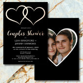 Minimaal Twee Harten Zwart Wit Paar Douche Foto Folie Uitnodiging
