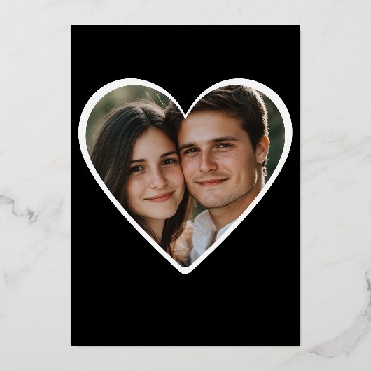 Minimaal Twee Harten Zwart Wit Paar Douche Foto Folie Uitnodiging (Achterkant)