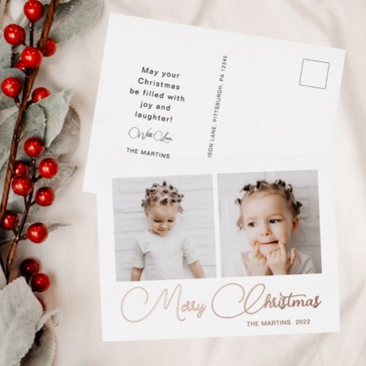 Minimaal twee kerstfoto's folie feestdagen briefkaart