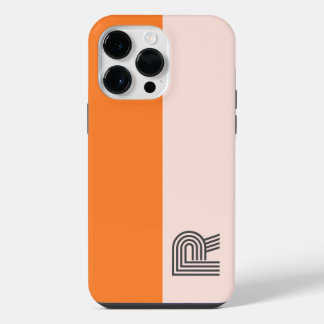Minimaal Tweekleurig Blok Roze Oranje Monogram iPhone 14 Pro Max Hoesje