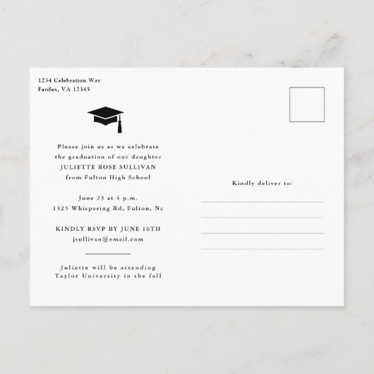 Minimaal type foto-Afstuderen Uitnodiging Briefkaart (Achterkant)