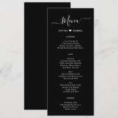 Minimaal Typografie Hart Zwart Bruiloft Menu Kaart (Voorkant / Achterkant)