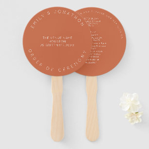 Minimaal Typografie Terracotta Huwelijksprogramma Handwaaier