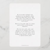 Minimaal typografisch Afstuderen Fotoaankondiging Folie Uitnodiging (Achterkant)