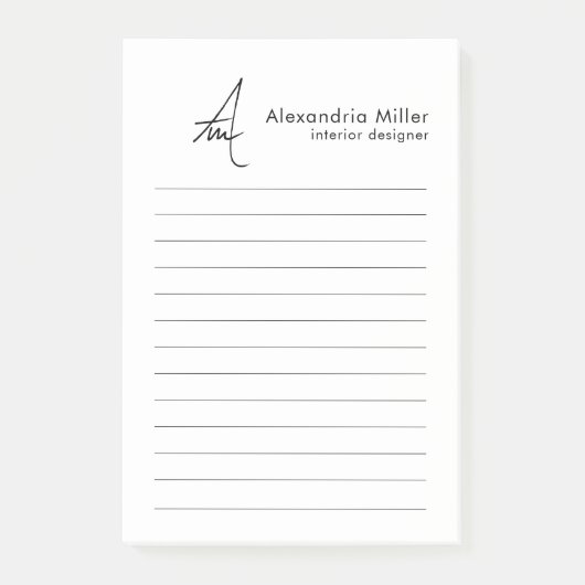 Minimaal uitgelijnd Script Monogram Post-it® Notes (Voorkant)