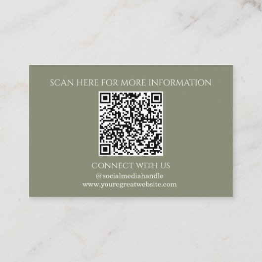 Minimaal Uw Logo hier Sage Green QR-code Visitekaartje (Achterkant)