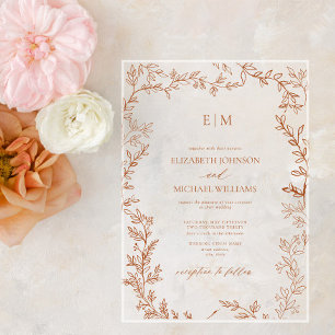 Minimaal Verbrand Oranje Elegant Monogram Huwelijk Acryl Uitnodigingen
