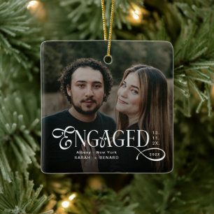 Minimaal Verliefde Koppels Foto Stijlvolle Kerstmi Keramisch Ornament