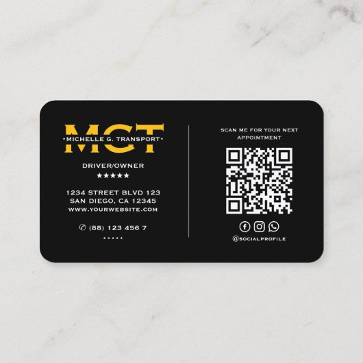 Minimaal Vervoer Auto Taxichauffeur Geel Zwart Visitekaartje (Achterkant)
